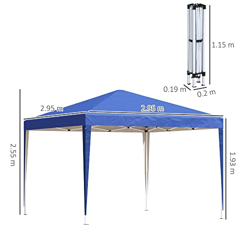 Outsunny 3 x 3M Garden Pop Up Gazebo Height Adjustable Marquee Party Tent Wedding Canopy with Carrying Bag, Blue 7 Outsunny 3 x 3M Garden Pop Up Gazebo Height Adjustable Marquee Party Tent Wedding Canopy with Carrying Bag, Blue - Image 7