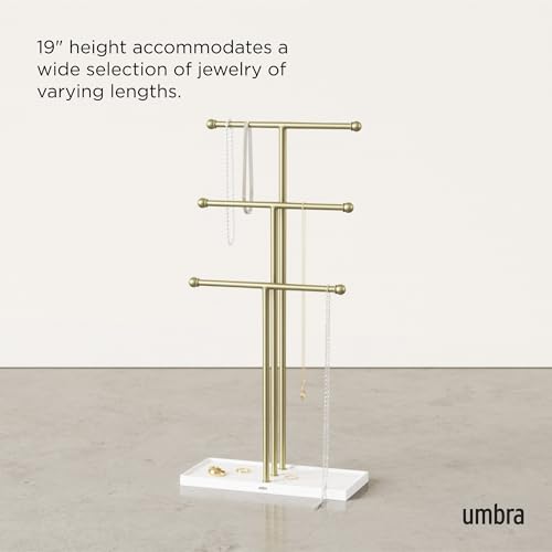 Umbra Trigem Hanging Jewelry Organizer Tiered Tabletop Free Standing Necklace Holder Display, White/Gold by Umbra - Image 5