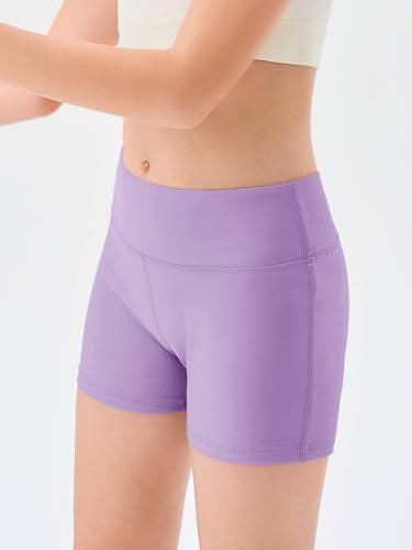 Image of Haloumoning Girls Athletic Shorts Kids High Waisted Yoga Dance Biker Shorts Comfy Gymnastics Shorts 5-14Y