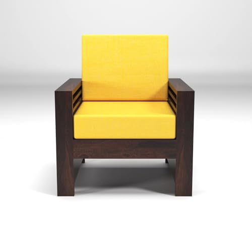 Image of KINGS HOME FURNITURE Sheesham Wooden 1 Seater Sofa for Living Room | Rosewood 1 Seater Cushion Sofa with Side Teapoy for Home & Office | Solid Wood Sofa Set for Lounge (Honey,Beige,1 Seater)