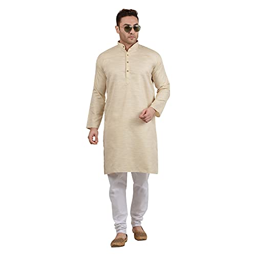 Image of LUCKWIN Handloom Blend Kurta Pyjama Set for Men, Full-Sleeve, Mandarin Collared Neck, Ideal for Every Occasion, Cotton Made, Lightweight and Comfortable