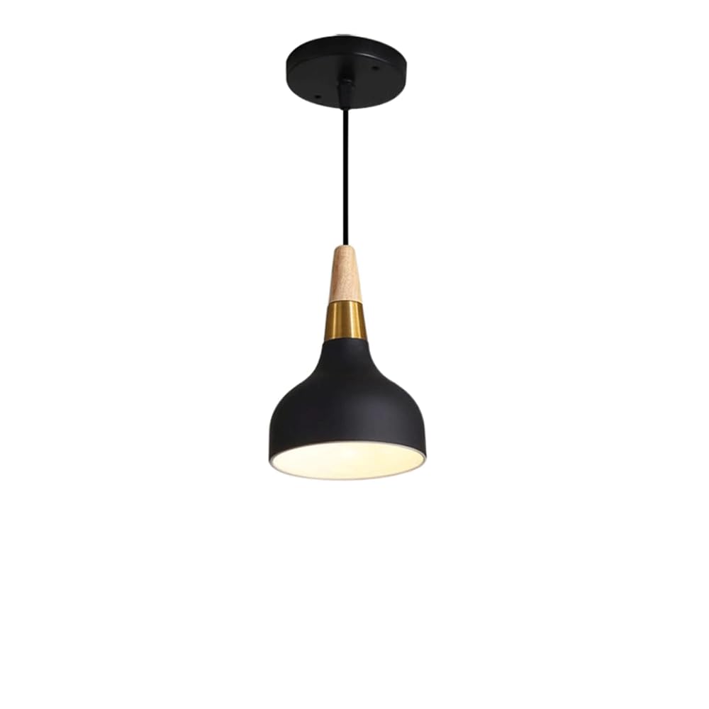 LANTANB Indoor Semi Flush Mount Ceiling Light Fixture, White Pendant Light with Metal Shade Solid Wood Hanging Ceiling Lights for Over Island Dining Room Foyer Cafe Kitchen Sink,1 Pack