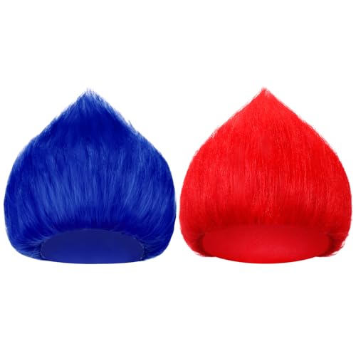 Image of Geyoga 2 Pcs Funny Wig Crazy Hair for Halloween Party,Royal Blue, Red