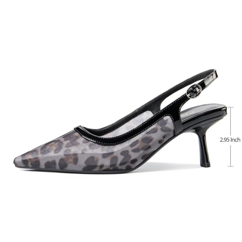Image of Kitten Heels for Women Closed Pointed Toe Heels Patent Leather Low Heel Slingback Dress Shoes Feature Adjustable Buckle for Date Party Work Office Comfortable Sexy Pumps Shoes