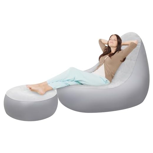 EQURROY Inflatable Chair, Portable Fast Inflatable Sofa Chair with Foot Stool, Surface with Plush Smooth Comfortable Ideal for Living Room, Room and Outdoor Camping use（Gray）