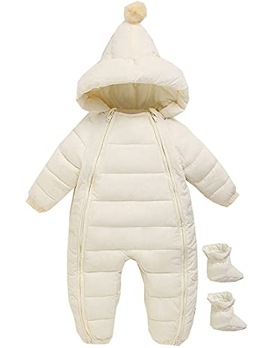 JELEUON Baby Girls Boys One Piece Zipper Down Jacket Winter Romper Jumpsuit Romper+Gloves+Shoes (2-3 Years, White-1)