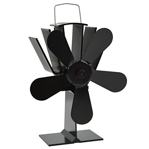 Mokuyary Ventilateur de poêle alimenté par chaleur 5 pales Noir, Cheminée Alimenté Par la Chaleur pour Poêle à Bois Cheminée Gaz Bûche -B