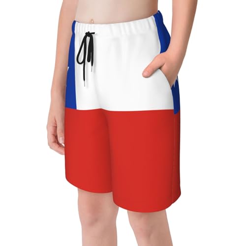 Flag of Chile Youth Beach Pants, Soft and Breathable, with Drawstring Waist, Suitable for Sports and Leisure.4