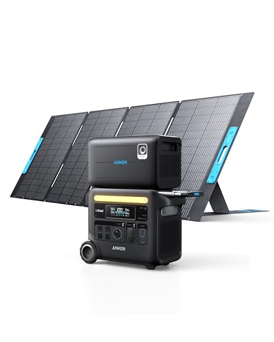 Image of Anker SOLIX F2600 Portable Power Station, PowerHouse 767 and 760 Expansion Battery, with 1x400W Solar Panels, 5120Wh LiFePO4 Battery with 4 AC Outlets Up to 2400W for Home, Outdoor Camping, RV