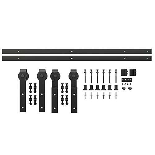 Barnsmith Bypass 84 X 84In Double Glass Barn Door With 7.5Ft Side-Mounted Hardware Kit, 2 Sets Of 42X84In Black Aluminum Tempered Frosted Glass Sliding Door, Assemble Required(2 * 42Inx 84In) #TOP3