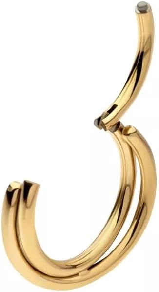 Pierced Owl 24Kt Gold PVD Titanium Double Hoop Criss Cross Hinged Segment Clicker Ring - Image 2