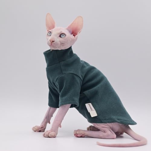 DUOMASUMI Sphynx Cat Clothes Self-Heating Warm Thermal Underwear for Hairless Cats, Kittens and Small Dogs (Green-M)