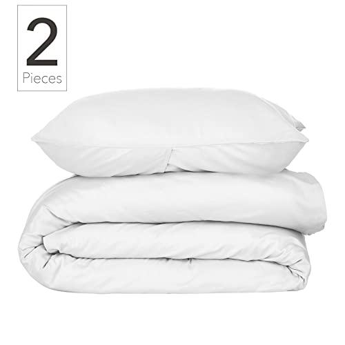 Nate Home By Nate Berkus 300Tc 2-Piece Luxe Cotton Sateen Duvet Cover | Ultra Soft, Cool, Bedding Set From Mdesign - Twin Size - 1 Duvet Cover/1 Pillow Sham, Snow (White) #TOP1