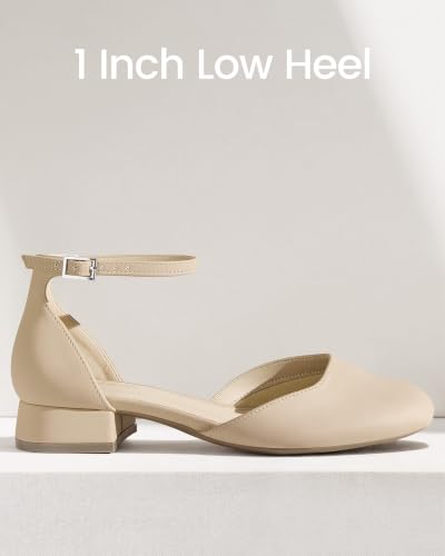 Image of Ankis Round Closed Toe Heels for Women, Low Block Heel Dress Shoes