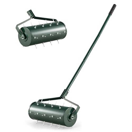 costway arieggiatore giardino 44/53 cm, arieggiatore da prato con manico rimovibile e punte per allentamento del terreno, arieggiatore manuale per prato, giardino e cortile (44 x 128 cm verde)