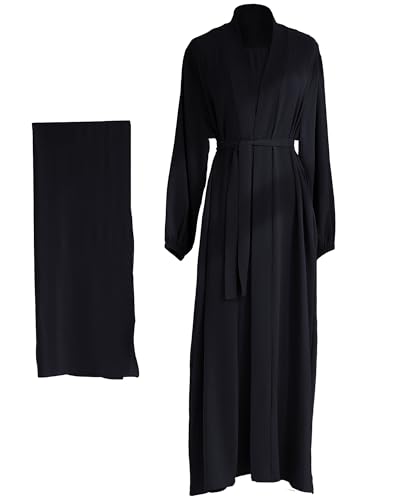 Image of Women's Muslim Dress Two Pieces Set Islamic Prayer Abaya Modest Solid Color Muslim Outfits