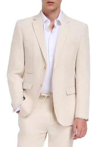 Men's Linen Suits 2 Piece Casual Regular Fit Linen Blazer Jacket and Pants for Summer Beach Wedding