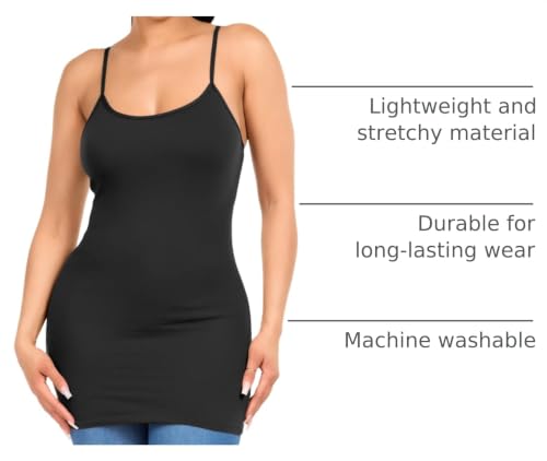 Image of Women's Long Cotton Camisole Spaghetti Strap Tank Top