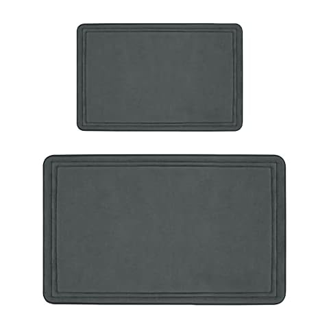 ITSOFT Memory Foam Bath Mat Non Slip Absorbent Super Cozy Velvet Bathroom Rug Carpet, Charcoal Gray 24x16 + 31x20 Inches, 2 Pieces Bundle Cover