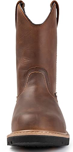 Sureway Men's 10" Waterproof Steel-Toe Wellington Work Boot,Full Grain Oil Crazy Horse Leather,Pull On Industrial Safety Boot,Comfortable No Rubbing Of Feet,Superior Oil/Slip Resistant,Eh Rated #TOP1