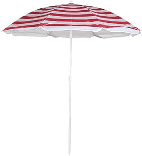 Unibos 1.7m Garden Beach Patio Tilting Tilt Umbrella Parasol Sun Shade Protection UPF40 Red-White Strip