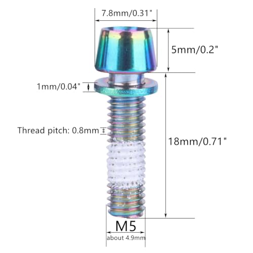 Image of Steel M5x18mm Bolts with Washer, Allen Hex Tapered Screw for Bicycle Stem, Pack of 6 (Ranibow)