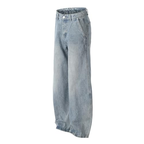 Jeans Pants Trousers Denim Street Trendy Retro Straight Tube Washed Blue Premium Commuter for Men2