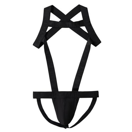 Herren Harness Schultergurt mit Jockstrap Fitness One-piecs Herren Sport Harness mit Jockstrap Bodysuit (schwarz L)