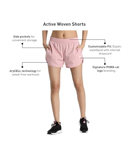 Image of Puma Women's Active Woven Workout Shorts | Lightweight Sweat Proof Polyester Training Shorts for Women | Moisture-Wicking Regular Fit Sportswear for Running, Gym & Daily Workouts