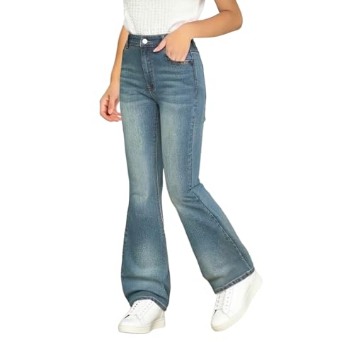Teen Girls Flare Jeans Straight High Waist Cute Denim Pants Bell-Bottom Fashion Pull on Jeans Trousers with Pockets4