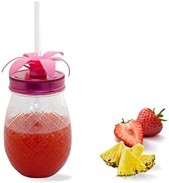 Acrylic Pineapple Mason Jar with Straw & Pink Lid