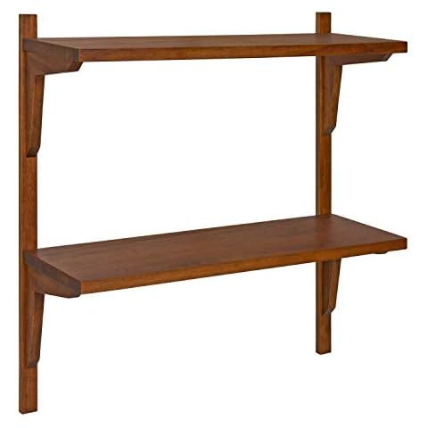 Kate and Laurel Meridien Mid-Century Wall Shelves, 24" x 8" x 24", Walnut, Transitional Wall Decor and Storage Cover