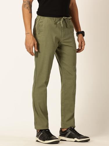 Image of Thomas Scott Men's | Solid | Light Weight | Breathable Fabric | Elasticated Waist | Mid Rise | Regular Fit | Cotton Blend | Button with Drawstring | Chino Trouser | Pants