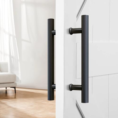 JUBEST 12" Push Pull Barn Door Handle, Double Side H Shape Sliding Door Handrail, Heavy Duty Swing Gate Handles, Matte Black by JUBEST - Used condition - Image 6
