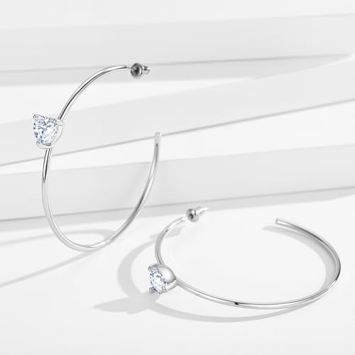 Large Gold Hoop Earrings for Women 14k Gold Plated with 925 Sterling Silver Post Big Open Hoops Earrings Trendy Cubic Zirconia Heart Hoop Earrings Jewelry Gifts for Women2