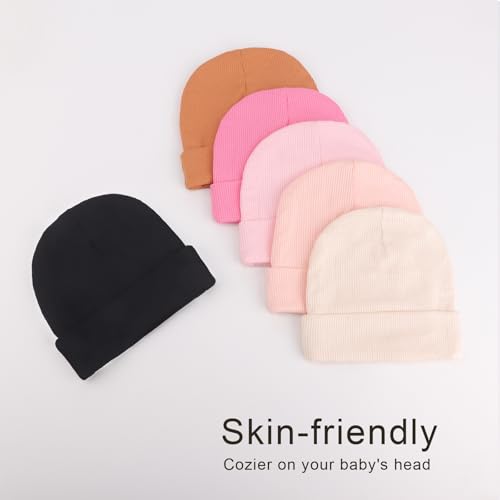 DRESHOW BQUBO 6 Pack Baby Newborn Hats Set for Unisex Infant Newborn Toddler Soft Beanie Hat for Boys Girls 0-24 Months 7