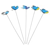 jojofuny 5 Stück Realistische Schmetterlings Gartenstecker Doppellagige Bläuliche Dekoration Wetterfeste Pflanzendeko für Blumenbeete Feengarten und Terrasse
