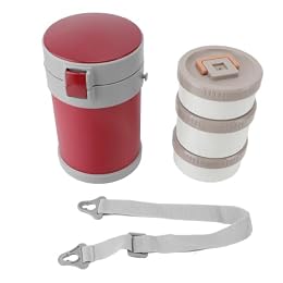 2L Container for Hot Food, 304 Stainless Steel Insulated Food Jar 3 Tier Lunch Box with Double Layer Vacuum Insulation Technology (Red)