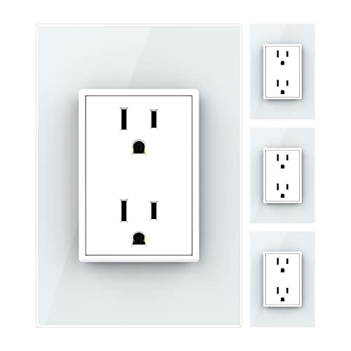 LIVOLO White US Standard Vertical Duplex Receptacle Electrical Outlets (4 Pack with Tempered Glass Panel(15A),AC 110~220V