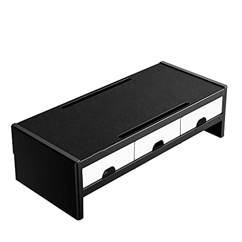 Support moniteur double blanc avec rangement 3 tiroirs pour bureau ordinateur portable