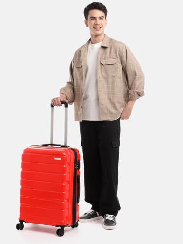 Image of Teakwood 65 CM Unisex Trolley Bag for Travel, Hard Cabin Trolley Large Travel Suitcase Bag, Lock System 360 Degree 8 Rotating Wheels (65 CM, RED)