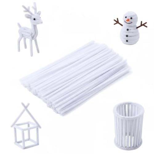 200pcs Pipe Cleaners for Craft 30cm White or Coloured Chenille Stems Soft Fuzzy Pipe Cleaners for DIY Arts & Crafts for Creative Handmade DIY Decorations (White)