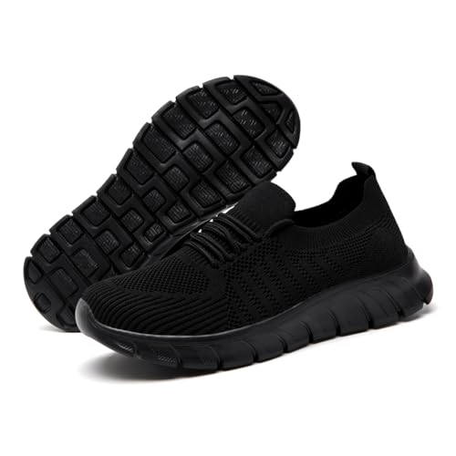 IQYNAM Womens Walking Shoes Ladies Casual Tennis Slip on Sneakers Lightweight Workout Gym Non Slip Work Shoes Nurse Waitress Outdoor Travel Comfy A All Black
