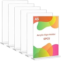Thboxes A5 Acrylic Sign Holder, 6 Pack T-Shaped Double-Side Display Stand Poster Holder Clear A5 Menu Holders for Office, Hotel Store Restaurant