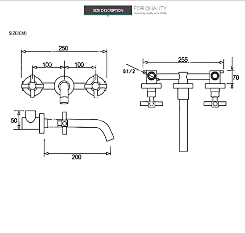 Robinet de lavabo mural eau chaude et froide double commande - 2