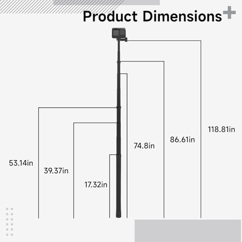 Telesin Carbon Fiber Selfie Stick for, Adjustable Pole with 6 Length Settings, Compatible with, Aluminum Design for Outdoor Action,