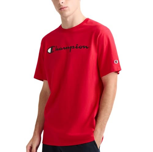 Image of Champion Men's Graphic Short Sleeve T-Shirt, Standard Fit, Classic Script Logo, Midweight 100% Cotton