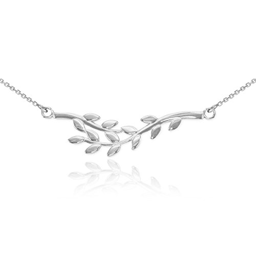 Polished 925 Sterling Silver Double Olive Branch Pendant Necklace