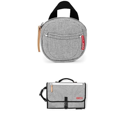 Skip Hop Pacifier Holder, Grab & Go, Grey Melange Portable Baby Changing Pad, Pronto, Grey Melange Gift Set