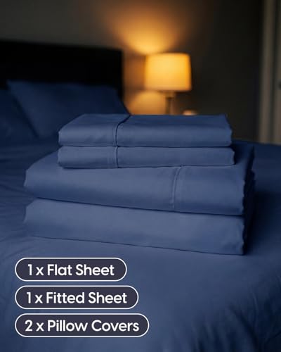 Image of Sleepy Town King Size Bed Sheets - 4 Piece - King Sheet Set - Extra Soft, Comfy & Cooling - Easy Care - Shrinkage, Wrinkle & Fade Resistant - Brushed Microfiber - Deep Pocket Bed Sheets (Navy Blue)